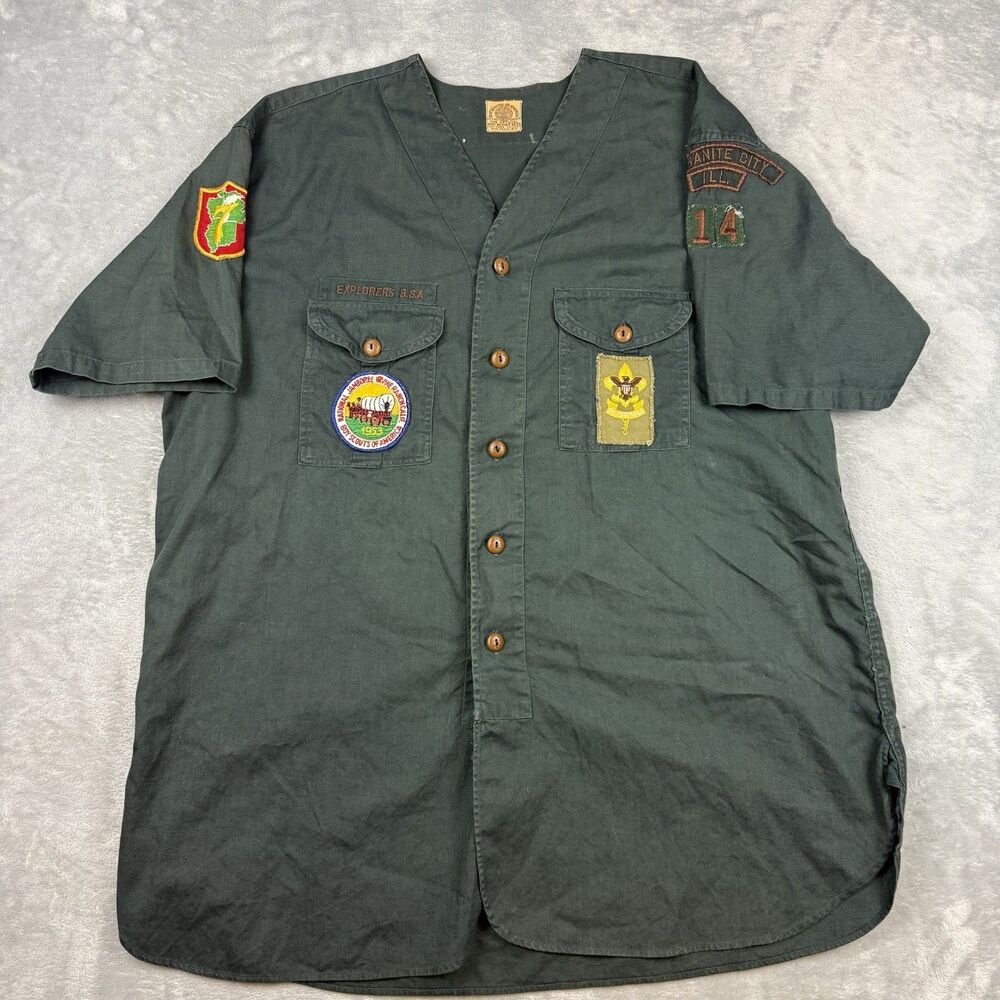 Vintage Boy Scouts of America Explorers BSA Uniform Shirt Jamboree Patches 50s